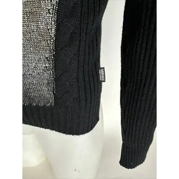 Versace Black Argyle Ribbed Knit Sweater Pullover Women Size M - Picture 3 of 8